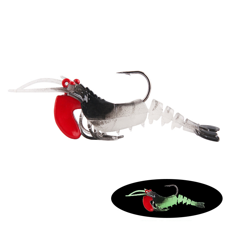

XY-618 Simulation Garnelen Bionic Fish Bait Lifelike Silicon Weichfischereiköder Mit Haken - Leuchtender Schwarzer Kopf