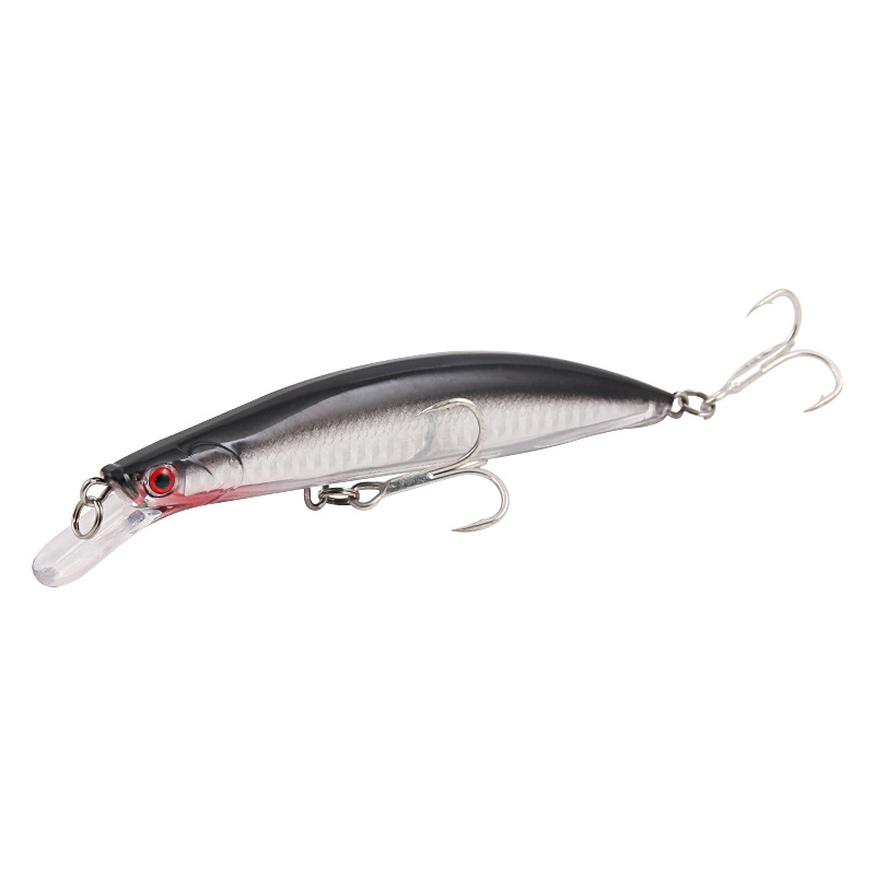 

XY-614 Dual Hooks Lebenseähnliche Fischereiköder Tackle Bait Hard Abs Sinkende Minnow Crankbait - Schwarz+silber