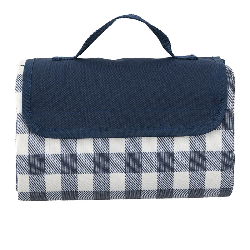 0210 145x80cm Outdoor Waterproof Camping Picnic Mat 600D Oxford Cloth Portable Tent Lawn Blanket - Navy Blue Grid