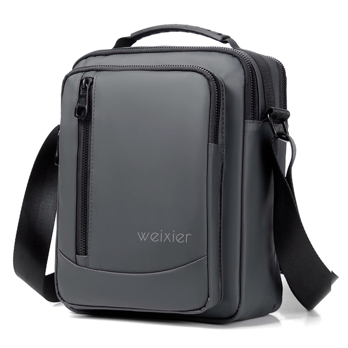

WElXIER D237 Men PU Leather Shoulder Messenger Bag Crossbody Satchel Handbag for Business Travel School, Size S - Grey