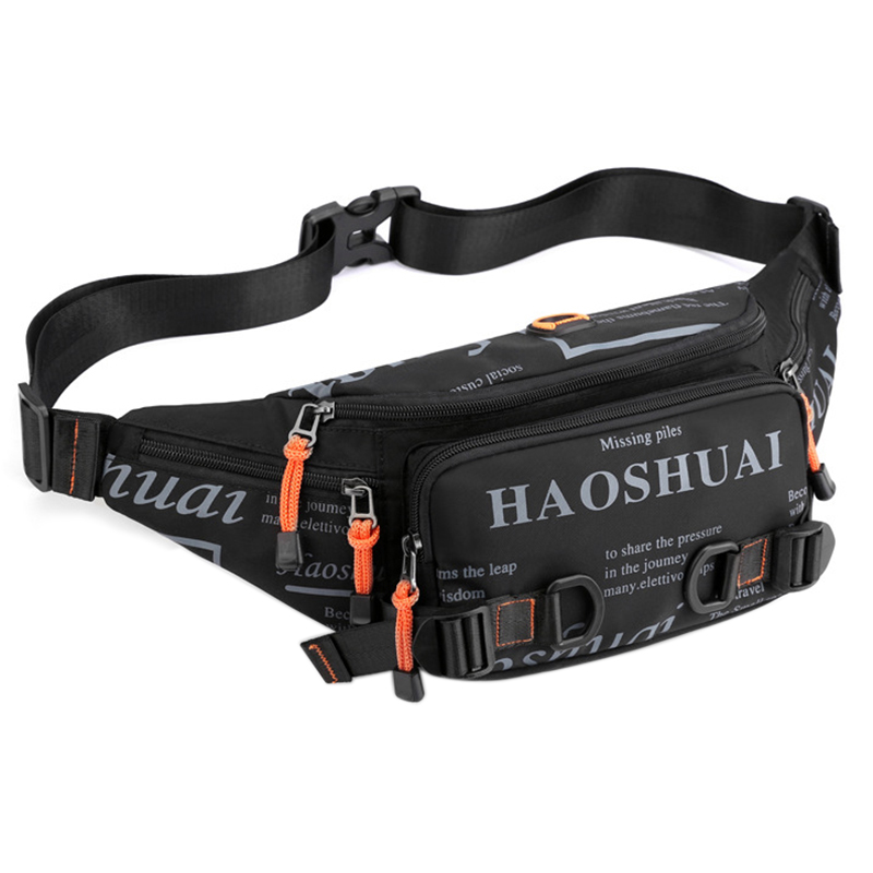 

Haoshuai 5135# Crossbody Bag Herren Chest Bag Wanderung Tailentasche Nylon Wasserdicht - Schwarz
