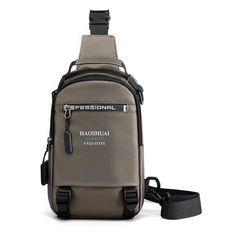 

Haoshuai 1100-12# Herren-chest-tasche Großer Nylon Schultern Rucksack Außenbeutel Mit Externem Usb-ladungsanschluss - Khaki