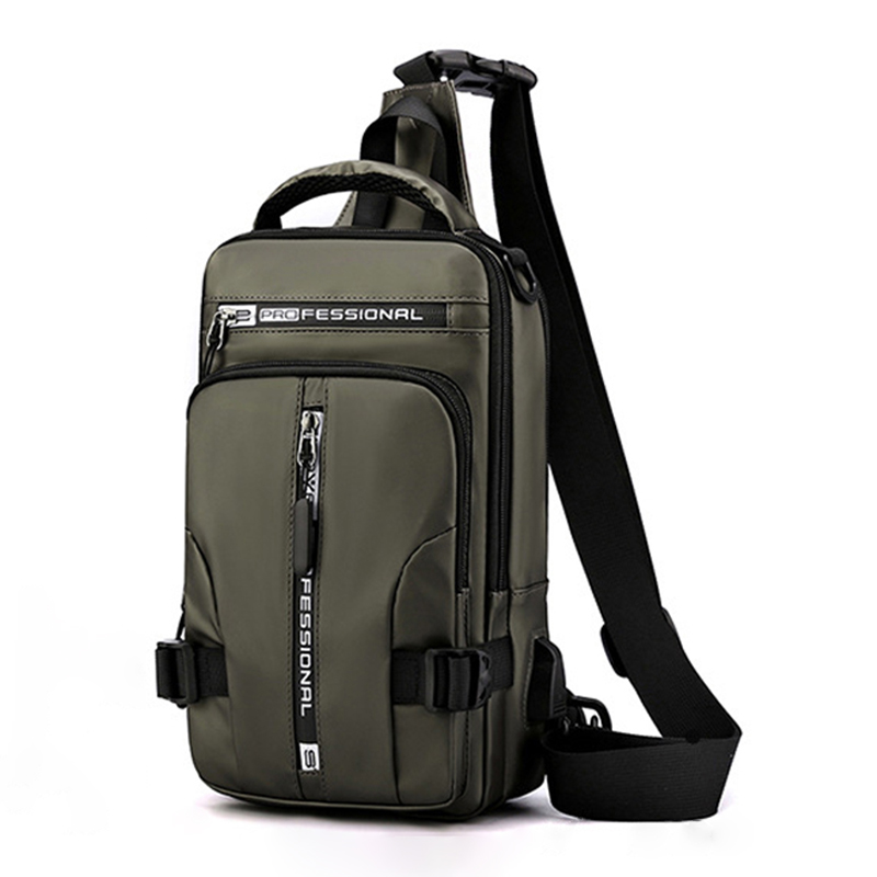 

Haoshuai 1100-13 Schulter-crossbody-rucksack Nylon Wasserdichte Brustbeutel Wandertag Mit Usb-ladeanschluss - Armeegrün
