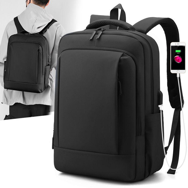 

Männer Business Casual Travel Rucksack Nylon Laptop Daypack Mit USB -ladeschnittstelle - Schwarz