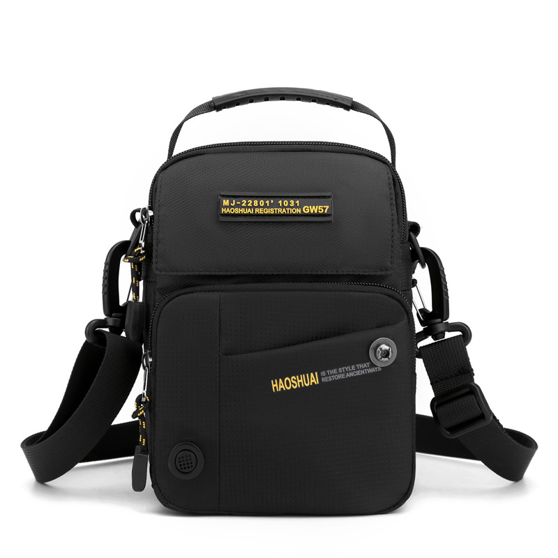 

Haoshuai 6809 Wasserabweisende Nylon Crossbody Bag Herren-nutzung Täglichem Telefon Mit Beutel-travel-umhängetasche - Schwarz