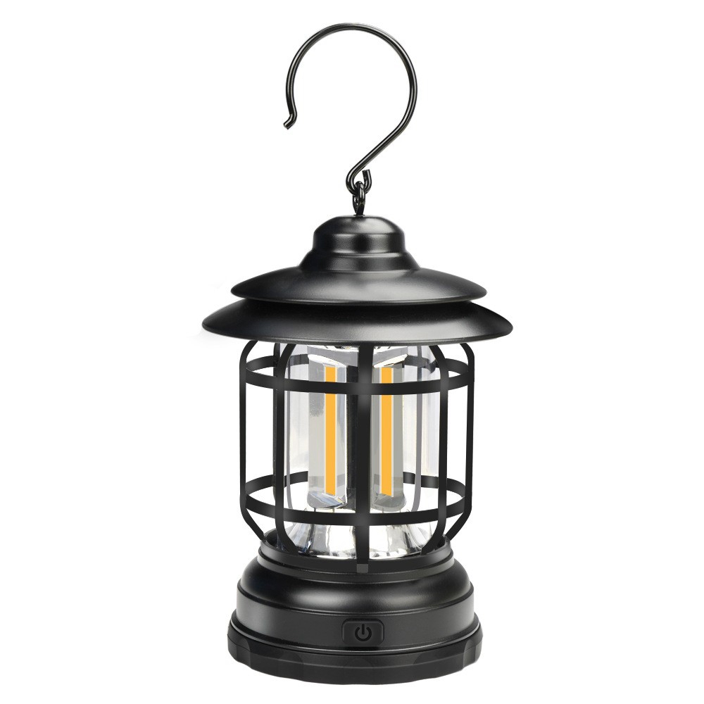 

Tragbares Vintage Camping Cob Light Wiederaufladbare Outdoor -zeltlaterne -hanglampe - Schwarz