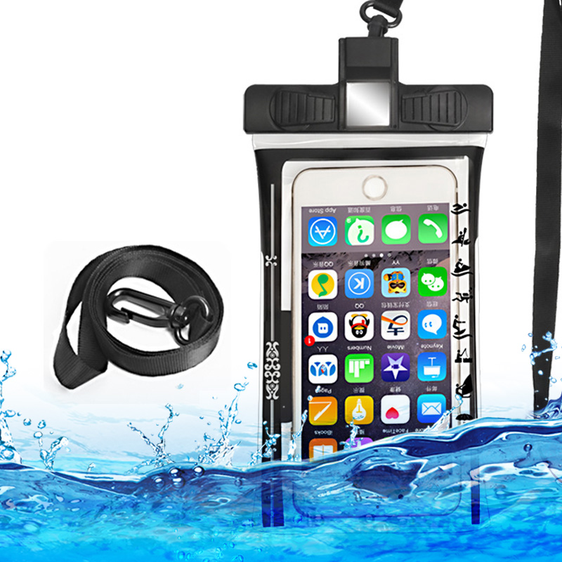 

Universelle Wasserdichte Koffer Für Telefon Unter 6.5 '' Whistle Design IPX8 Telefonbeutel TPU+ABS Trockenbeutel - Schwarz, Universal