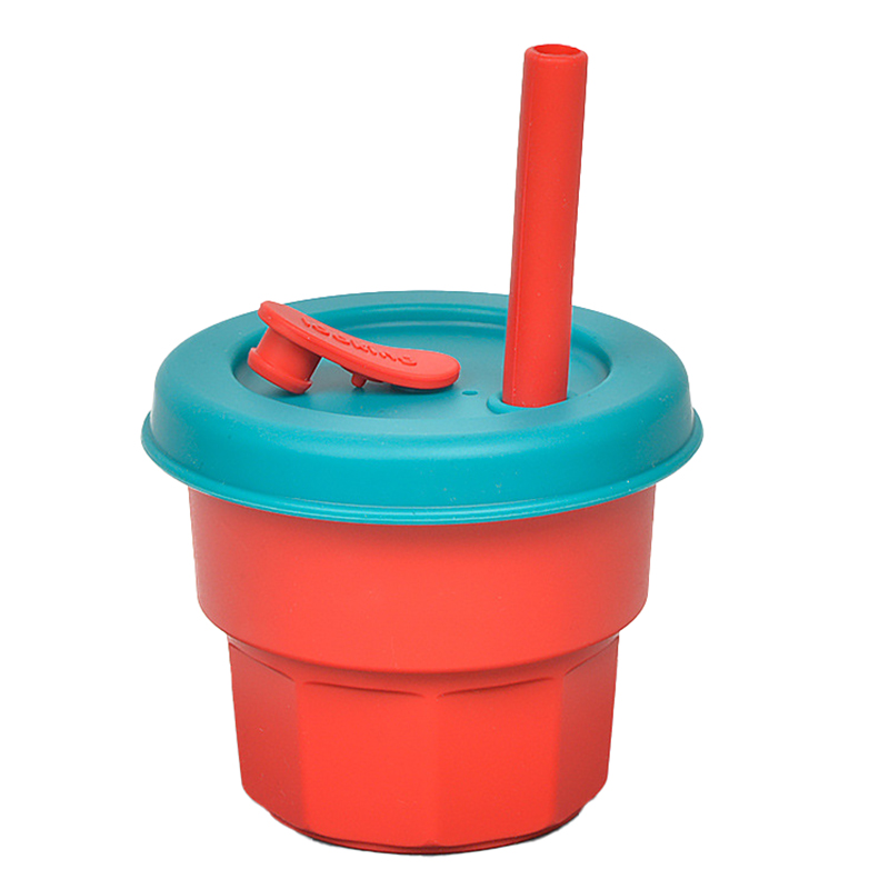 

DS11094 300 ml Baby Silikonbecher Strohwasserbecher Kinderleckflasche (mit FDA -zertifizierung) - Rot / Grün