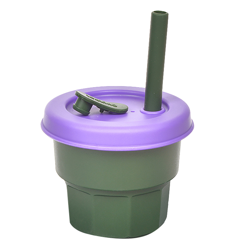 

DS11094 300 ml Baby Silikonbecher Strohwasserbecher Kinderleckflasche (mit FDA -zertifizierung) - Schwarzgrün / Lila