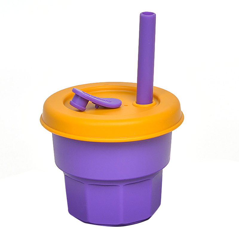 

DS11094 300 ml Baby Silikonbecher Strohwasserbecher Kinderleckflasche (mit FDA -zertifizierung) - Lila / Ingwer
