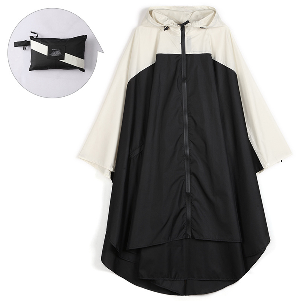 

7029 Mit Kapuze Regen Poncho Wasserdichte Regenmanteljacke Für Erwachsene Leicht Unisex Fahrrad E-Bike Regenmantel, Größe L - Schwarz / Beige