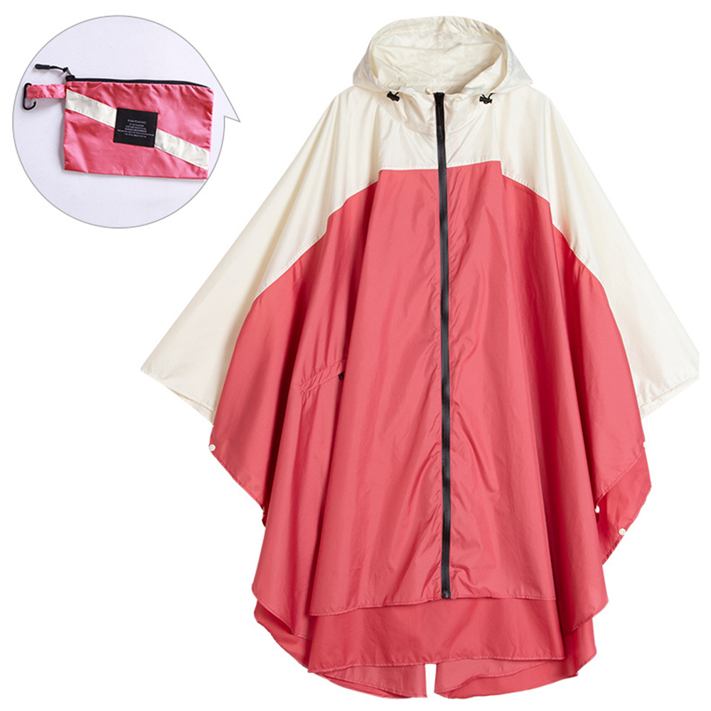 

7029 Mit Kapuze Regen Poncho Wasserdichte Regenmanteljacke Für Erwachsene Leicht Unisex Fahrrad E-Bike Regenmantel, Größe L - Rot / Beige