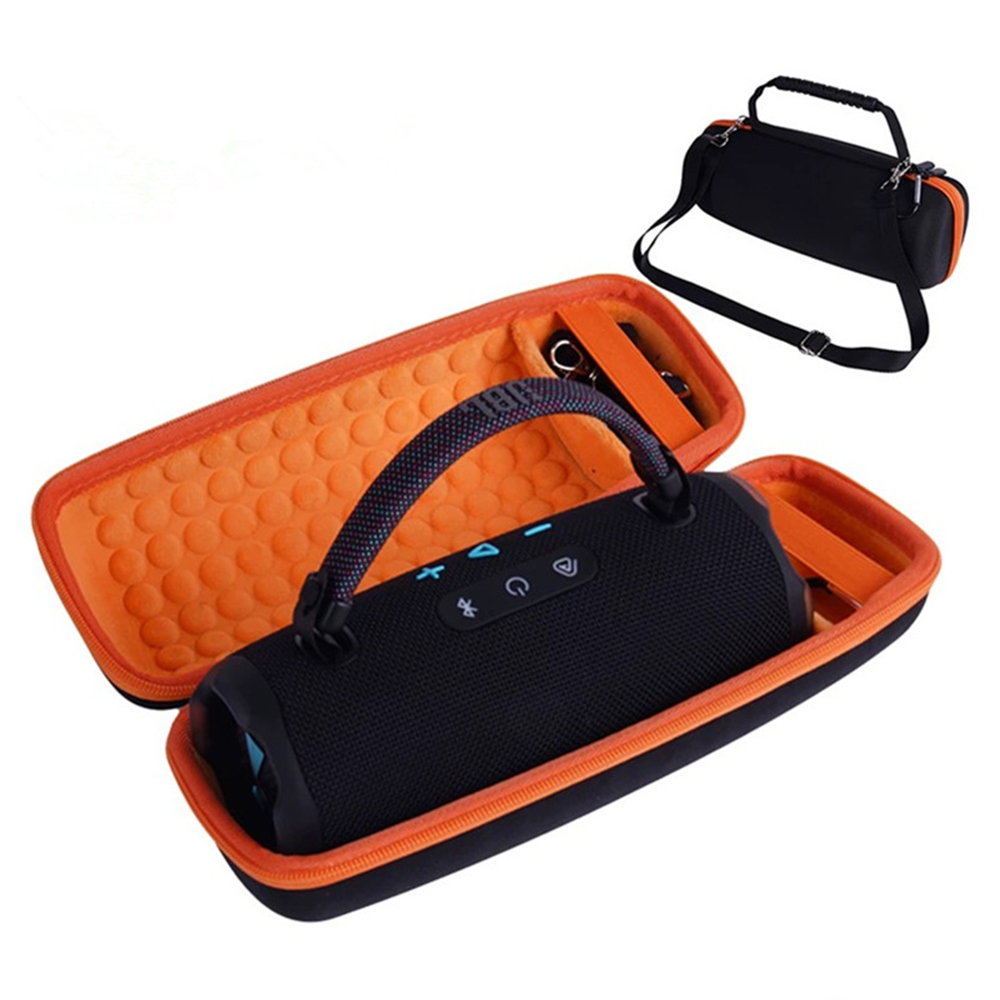 For JBL Charge 6 Speaker Carrying Case EVA Hard Shell Shockproof Storage Bag with Shoulder Strap - Black  /  Orange
