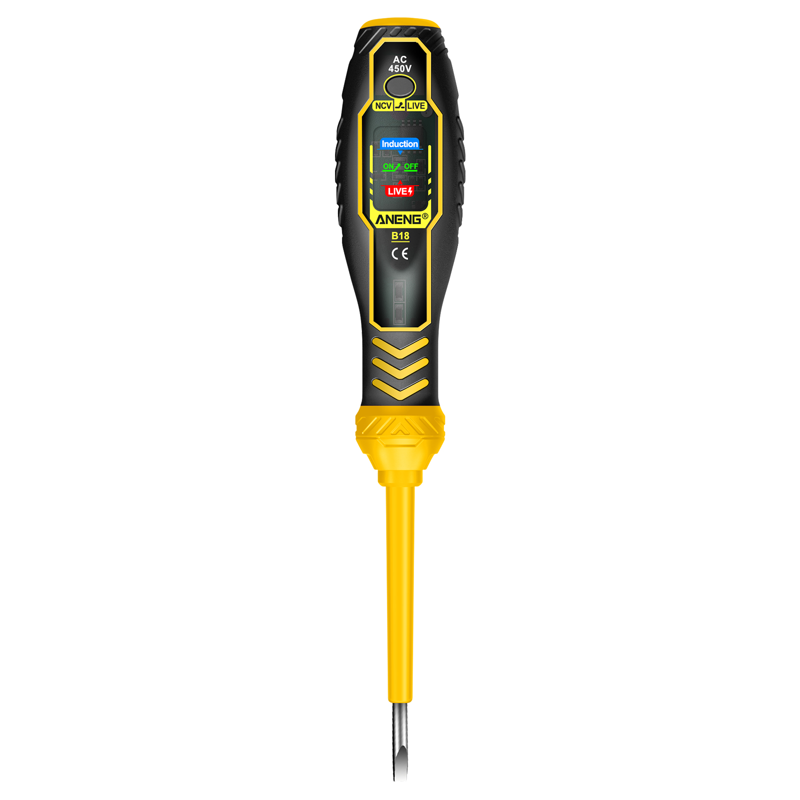 ANENG B18 High Torque Voltage Tester Pen Live / Neutral Wire Detection Continuity Test NCV Light Indication - Yellow / Slotted Head