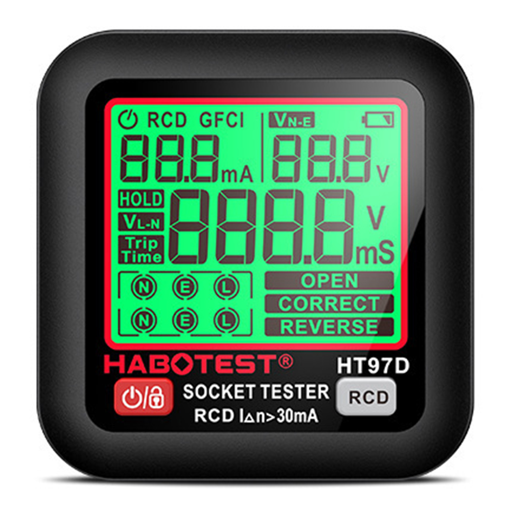 HABOTEST HT97D Digital Socket Tester Multimeter RCD Leakage Phase Sequence Detector for Electrical - Black