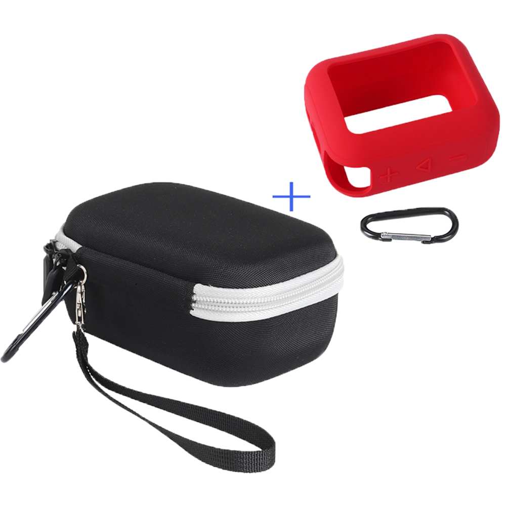 For JBL Go 4 Carrying Case Set Hard EVA Shell Storage Bag with Silicone Sleeve and Carabiner - Grey Interior / Red