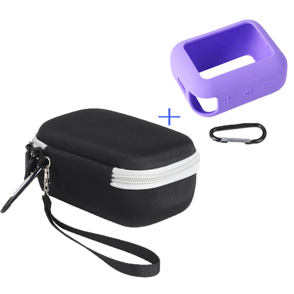 For JBL Go 4 Carrying Case Set Hard EVA Shell Storage Bag with Silicone Sleeve and Carabiner - Grey Interior / Purple