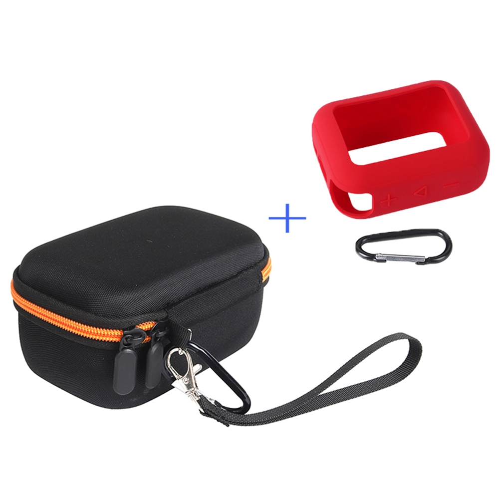 For JBL Go 4 Carrying Case Set Hard EVA Shell Storage Bag with Silicone Sleeve and Carabiner - Orange Interior / Red