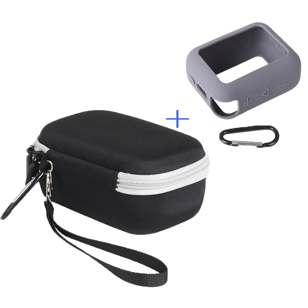 For JBL Go 4 Carrying Case Set Hard EVA Shell Storage Bag with Silicone Sleeve and Carabiner - Grey Interior / Grey