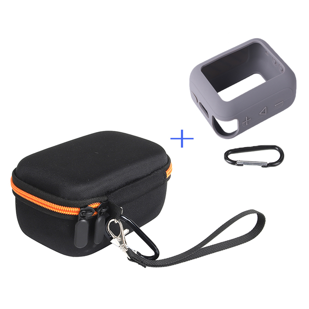 For JBL Go 4 Carrying Case Set Hard EVA Shell Storage Bag with Silicone Sleeve and Carabiner - Orange Interior / Grey