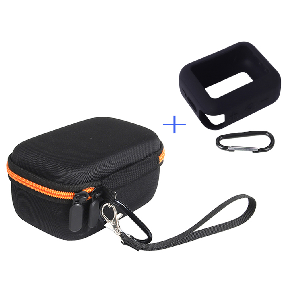 For JBL Go 4 Carrying Case Set Hard EVA Shell Storage Bag with Silicone Sleeve and Carabiner - Orange Interior / Black