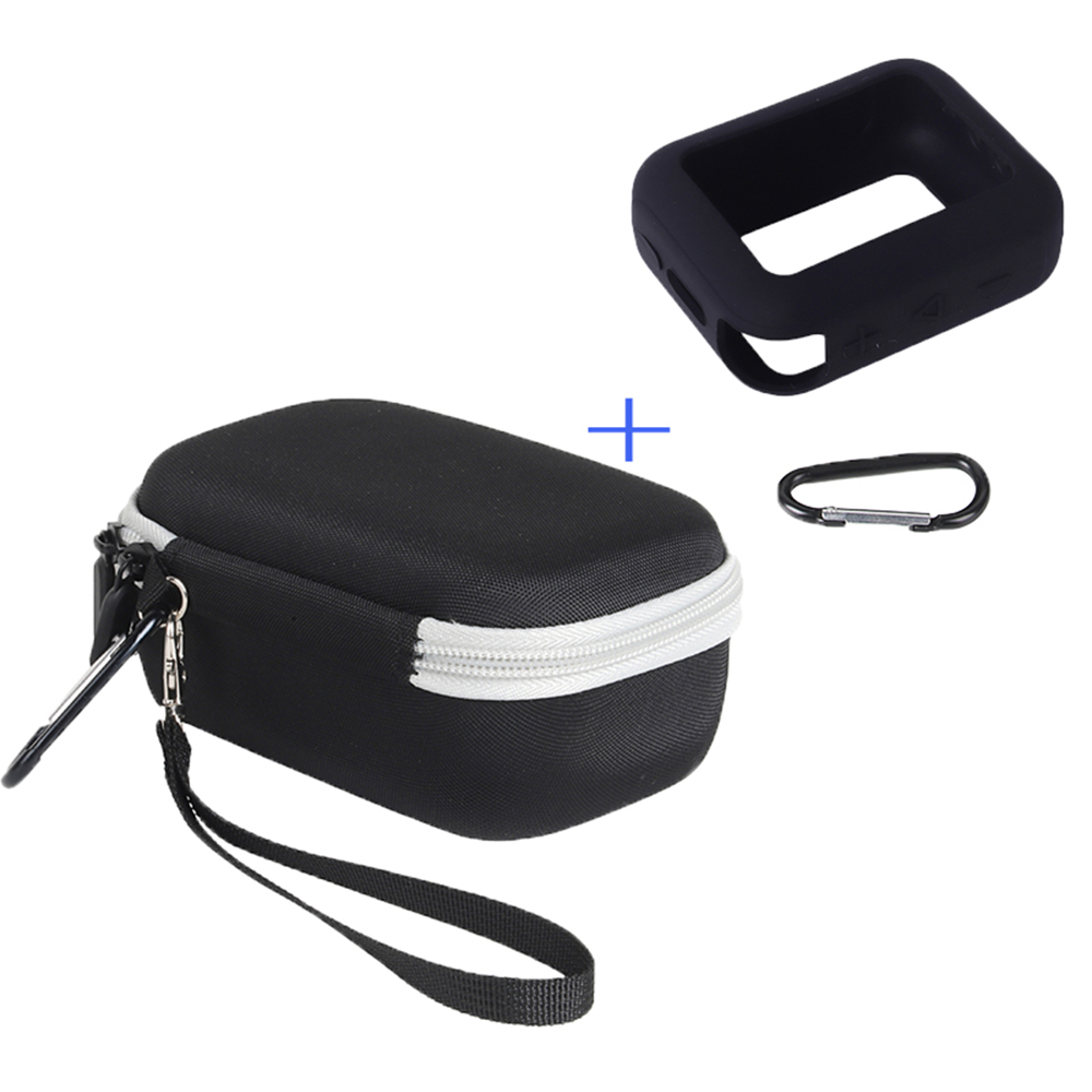 For JBL Go 4 Carrying Case Set Hard EVA Shell Storage Bag with Silicone Sleeve and Carabiner - Grey Interior / Black