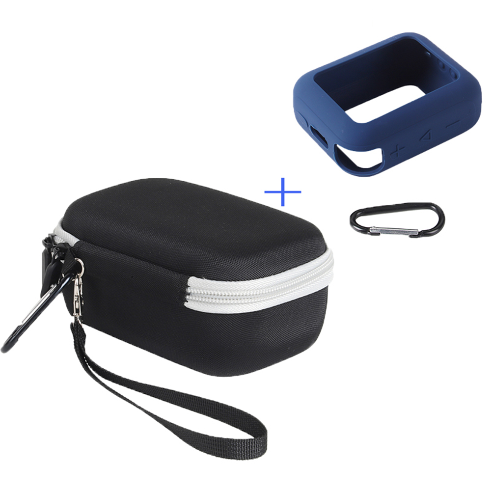For JBL Go 4 Carrying Case Set Hard EVA Shell Storage Bag with Silicone Sleeve and Carabiner - Grey Interior / Navy Blue