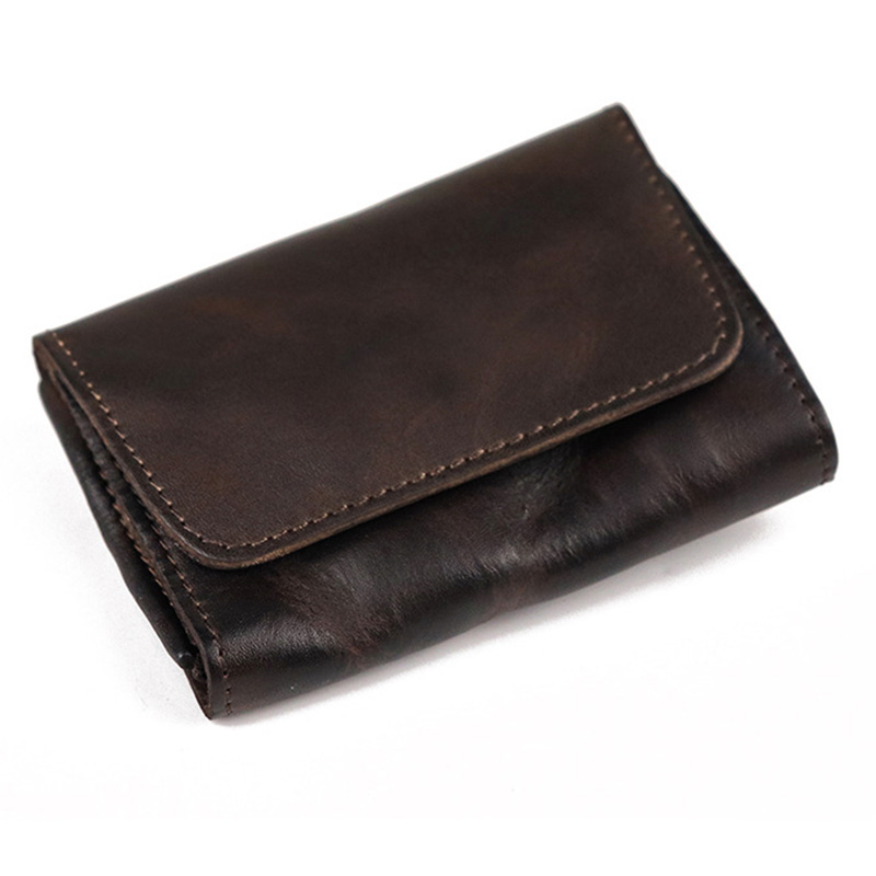 

SG133 Mini Coin Purse Retro Wrinkled Top Layer Cowhide Leather Organ Card Holder Bag - Dark Coffee