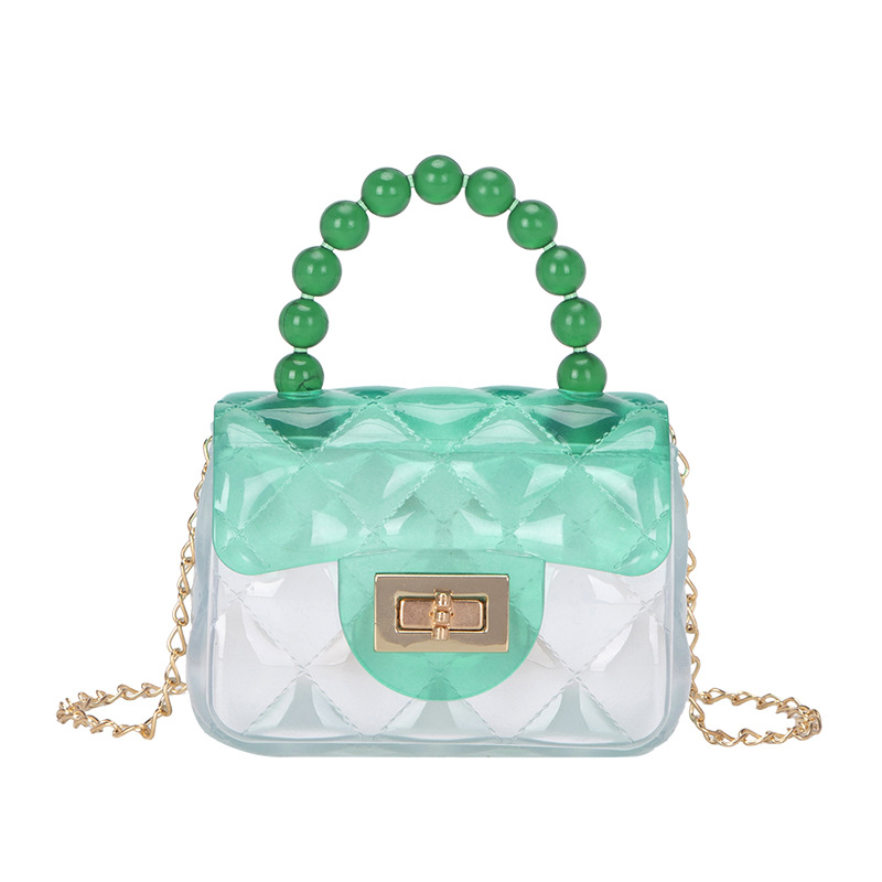 

Transparent Shoulder Crossbody Bag Gradient Color Fashion Jelly Purse Small Handbag with Beads Tote Handle - Green