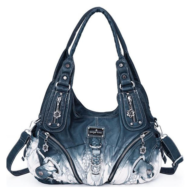 

Engel Kuss AK11282Z Vintage Krawatte Farbstoff Handtasche Frauen PU Leder Schulter Hobo Tasche - Den-dye-denimblau