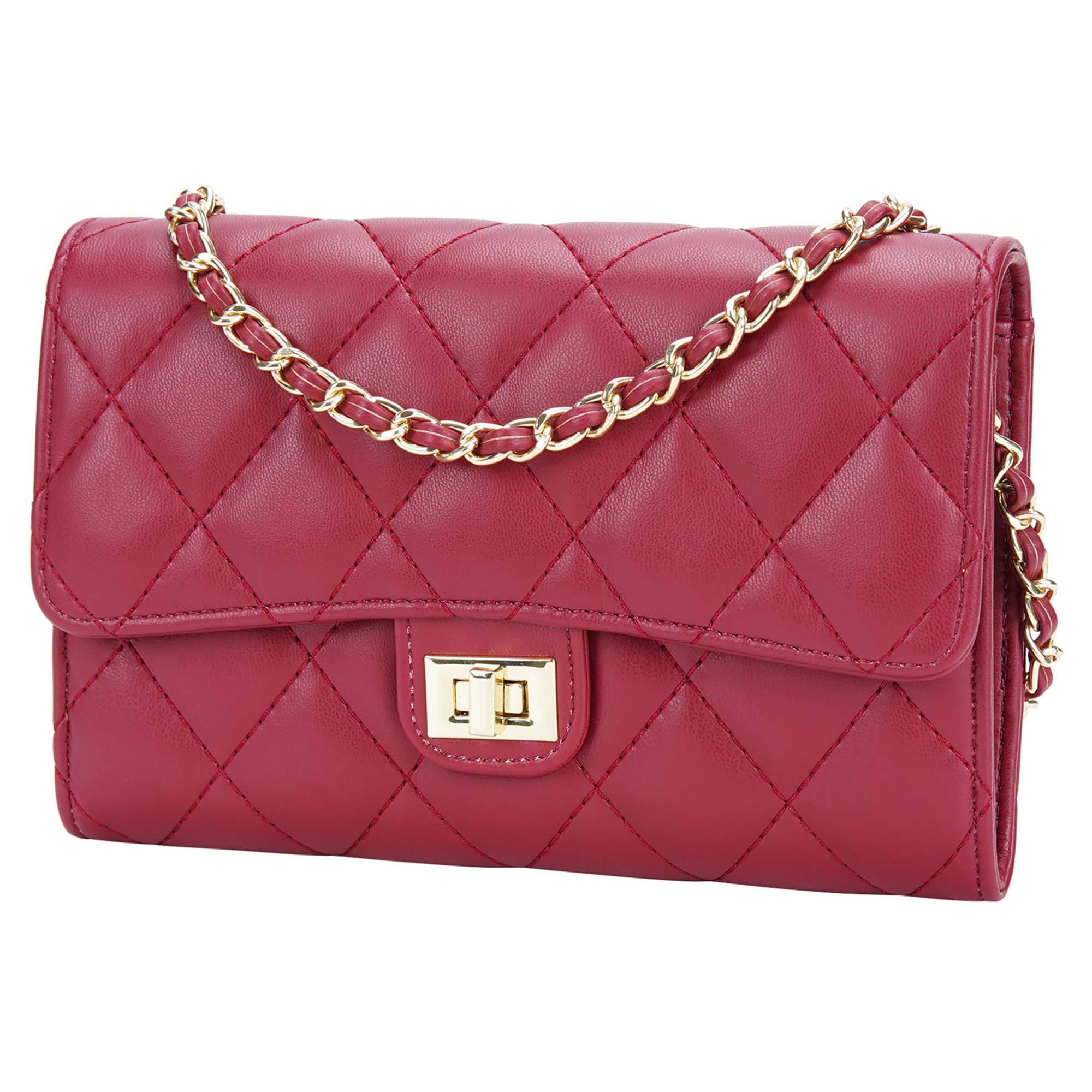 

BAELLERRY N3249 PU Leather Crossbody Bag Multiple Card Slots Rhombus Stitching Line Shoulder Bag Travel Storage Pouch - Red