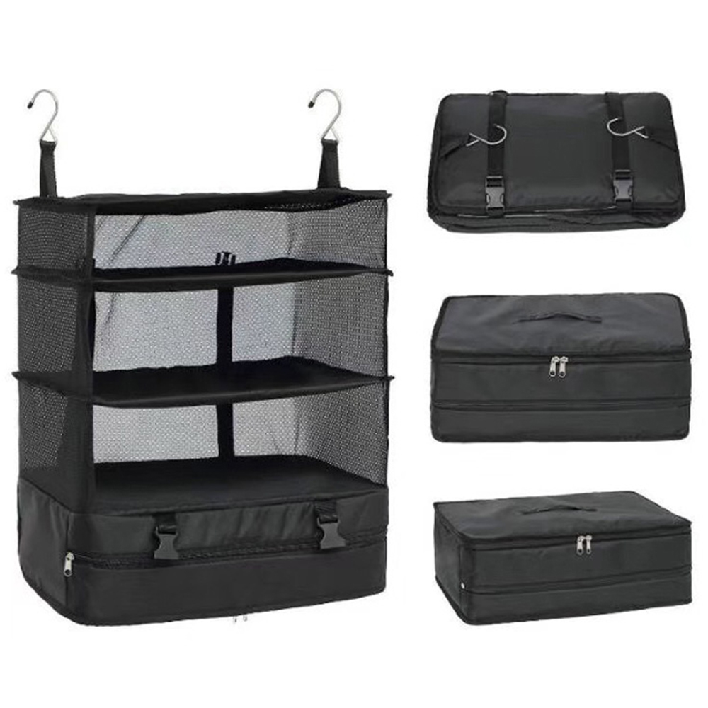 

Tragbare Reisebereichschuhe Socken Aufbewahrung Von Leinwand Mesh Bag Faltbar 3 Schichten Hanging -beutel Mit 2 Haken