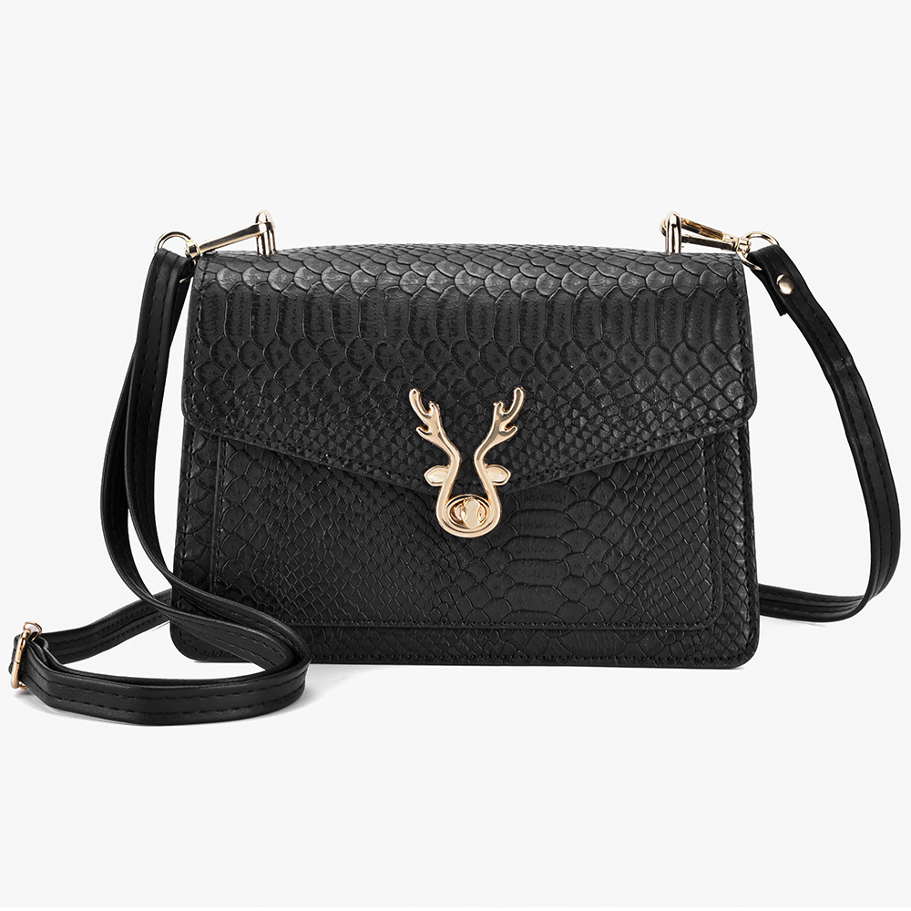 

Krokodiltextur PU Leder Square Umhängetasche Elch Form Schnalle Frauen Crossbody Tasche - Schwarz
