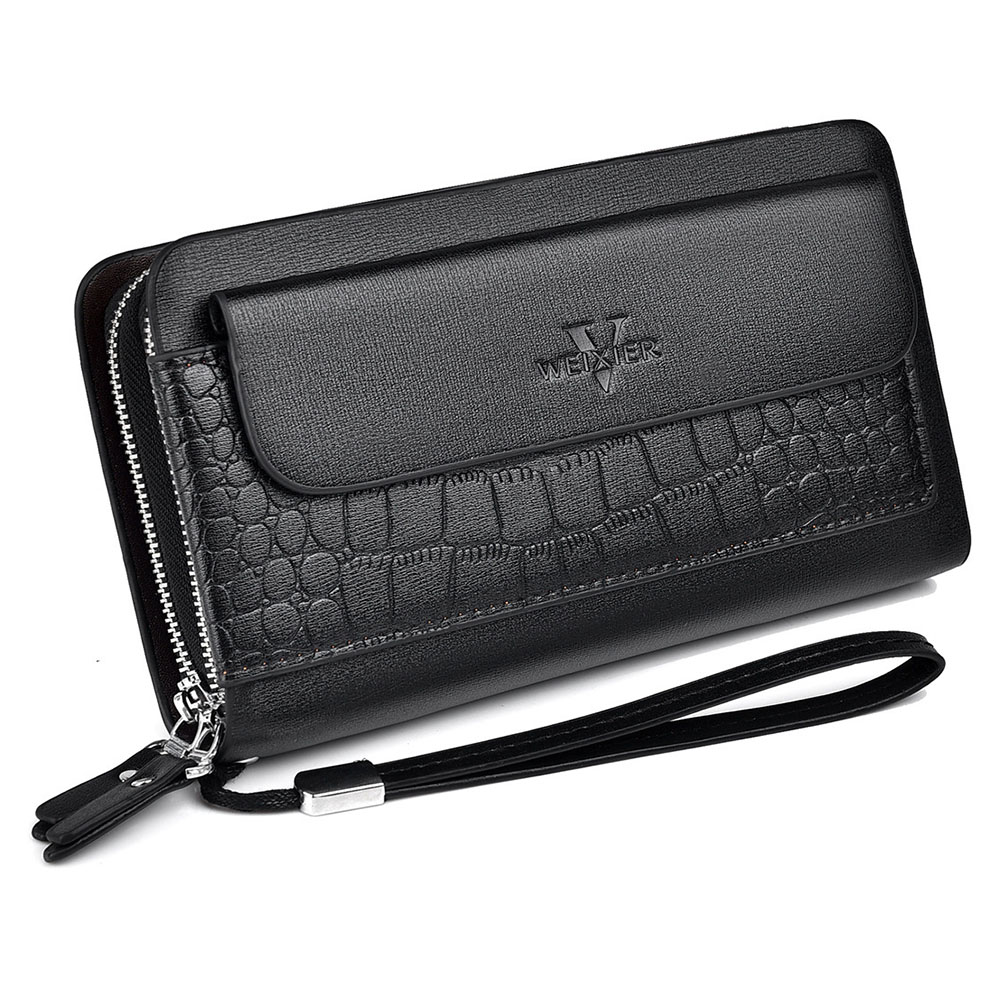 

Weixier W123 Krokodiltextur PU Leder Männer Clutch -tasche Große Kapazität Reißverschluss Long Wallet - Schwarz