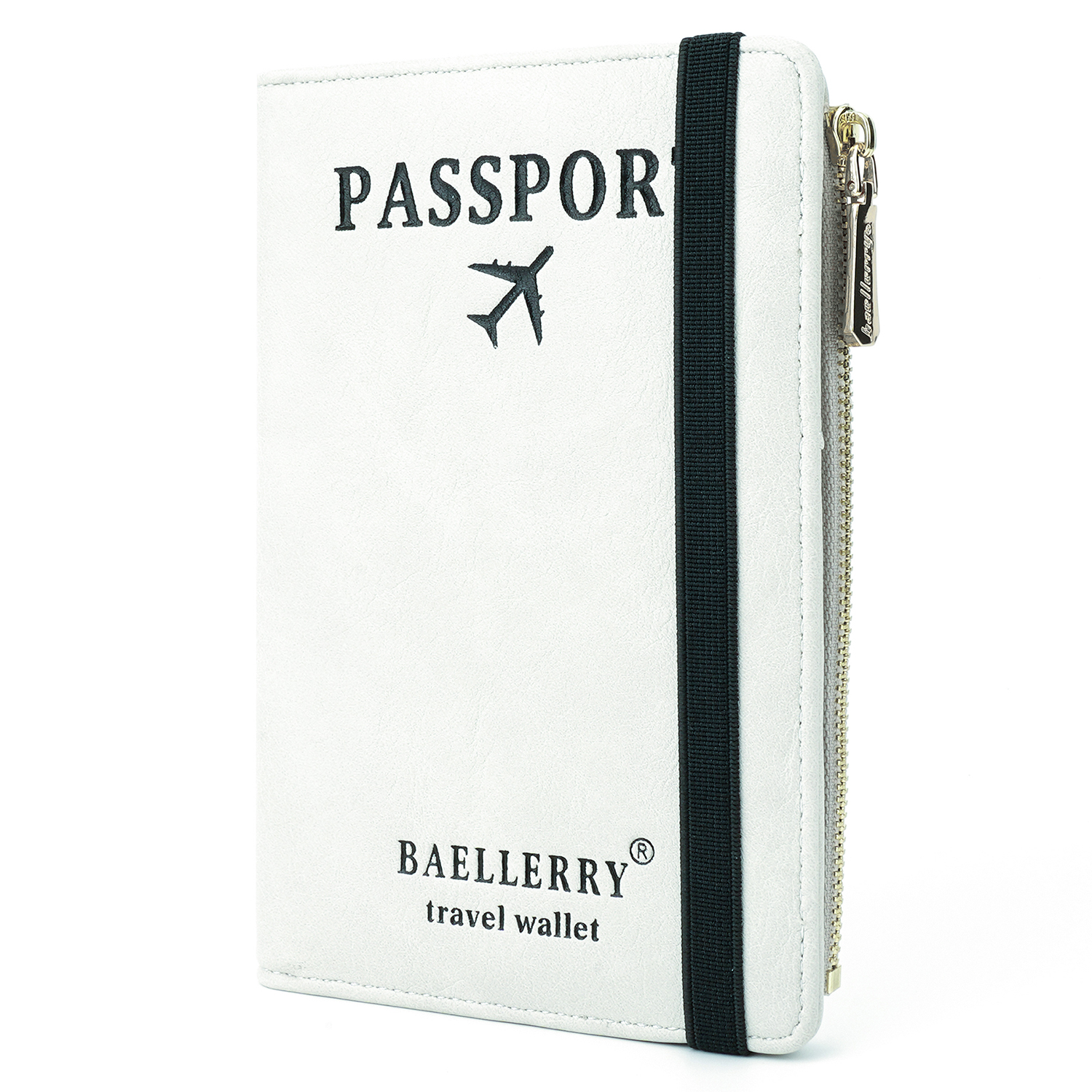 BAELLERRY K2392 Passport Holder PU Leather RFID Blocking Passport Cover Travel Wallet Case with Zipper Pocket - Light Grey