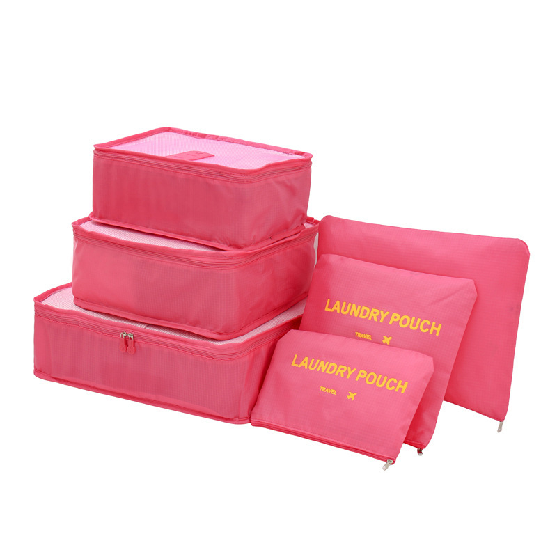 6Pcs Oxford Cloth Packing Cubes for Travel Luggage Organizer Bag Compression Pouches - Rose