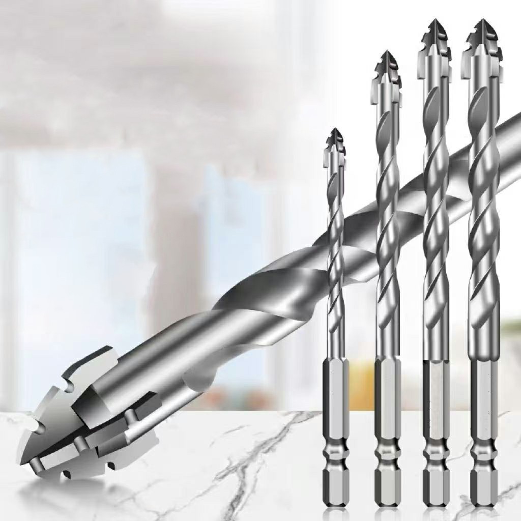 4Pcs / Set 6 / 8 / 10 / 12mm Alloy Steel Four Flutes Sawtooth Eccentric Drill Bit for Glass Tile Ceramic Drilling Tool