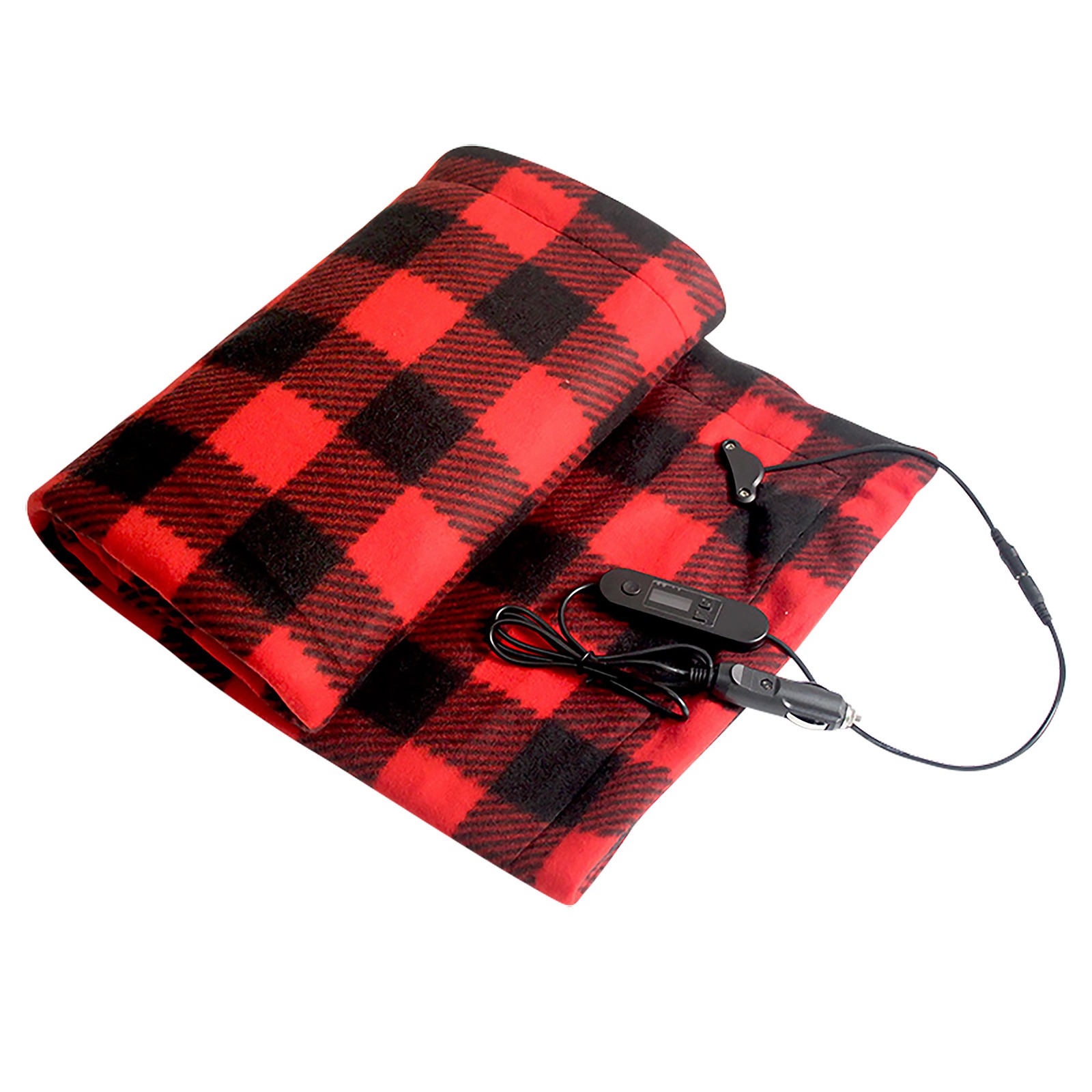 

Travel Fleece Electric Car Blanket 12V Heated Blanket Overheating Protection with Safety Timer - Black / Red