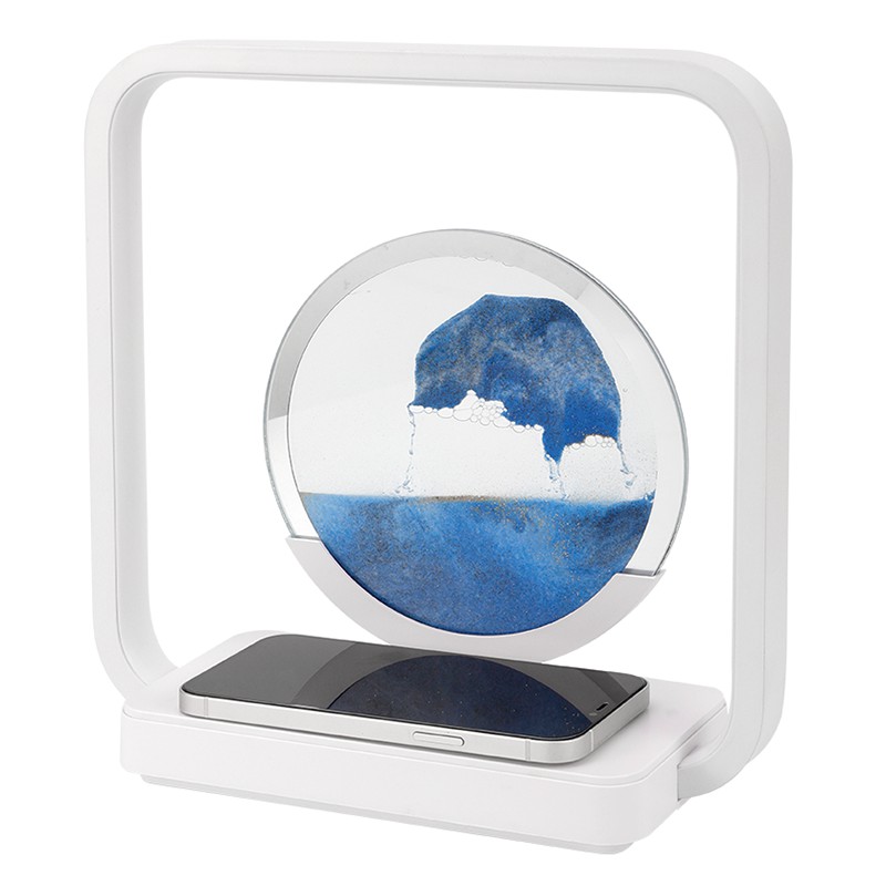 

AX-213 Bewegung Sandkunst Dekor Lampe 3d Sandscapes Dek Spielzeug Treibsand Malerei Licht Mit Drahtloser Ladegerät - Blau