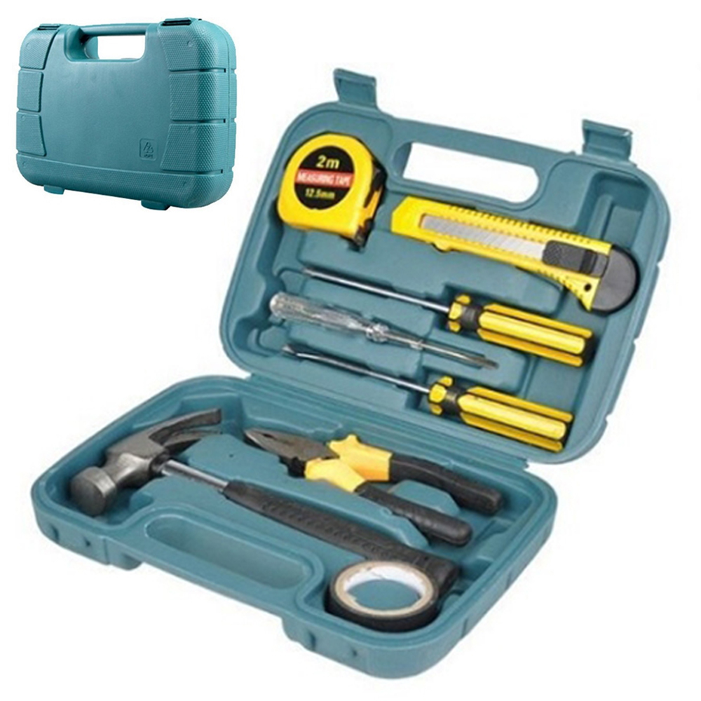 9Pcs / Set Utility Knife Measuring Tape Wire Cutter Screwdriver Car Home Repair Tool Box