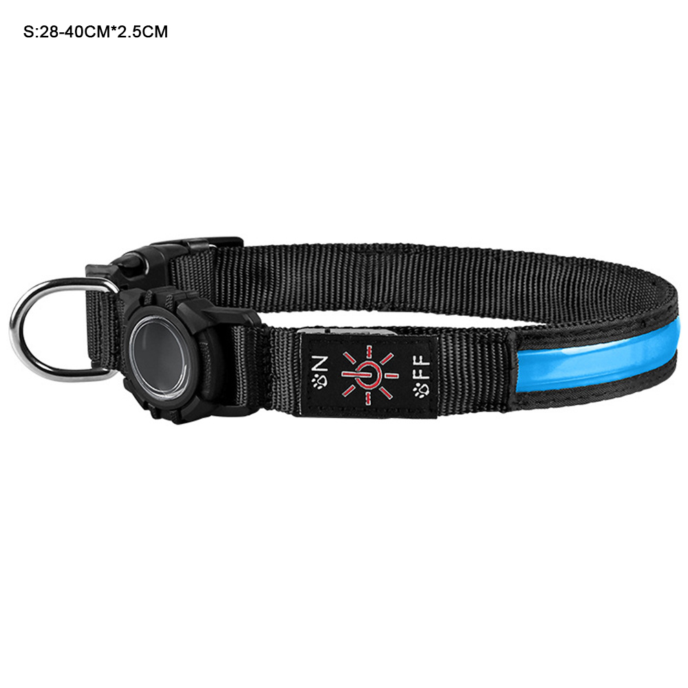 Size S Protective Case for AirTag Anti Lost Dog Collar Waterproof 3 Modes LED Pet Collar, (28-40cm) x 2.5cm - Blue
