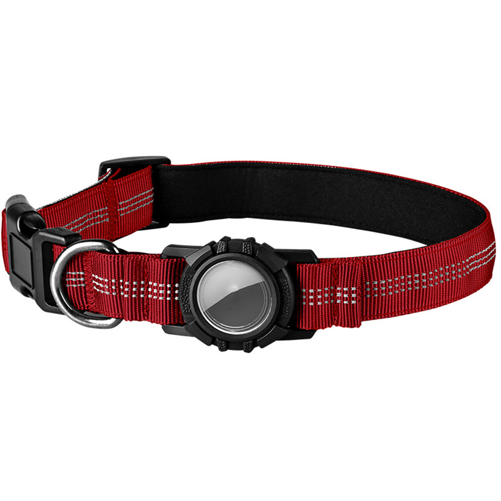 Transparent Case for AirTag Waterproof Dog Collar Reflective Pet Locator Neck Strap, Size S: (28-40) x 2cm - Wine Red