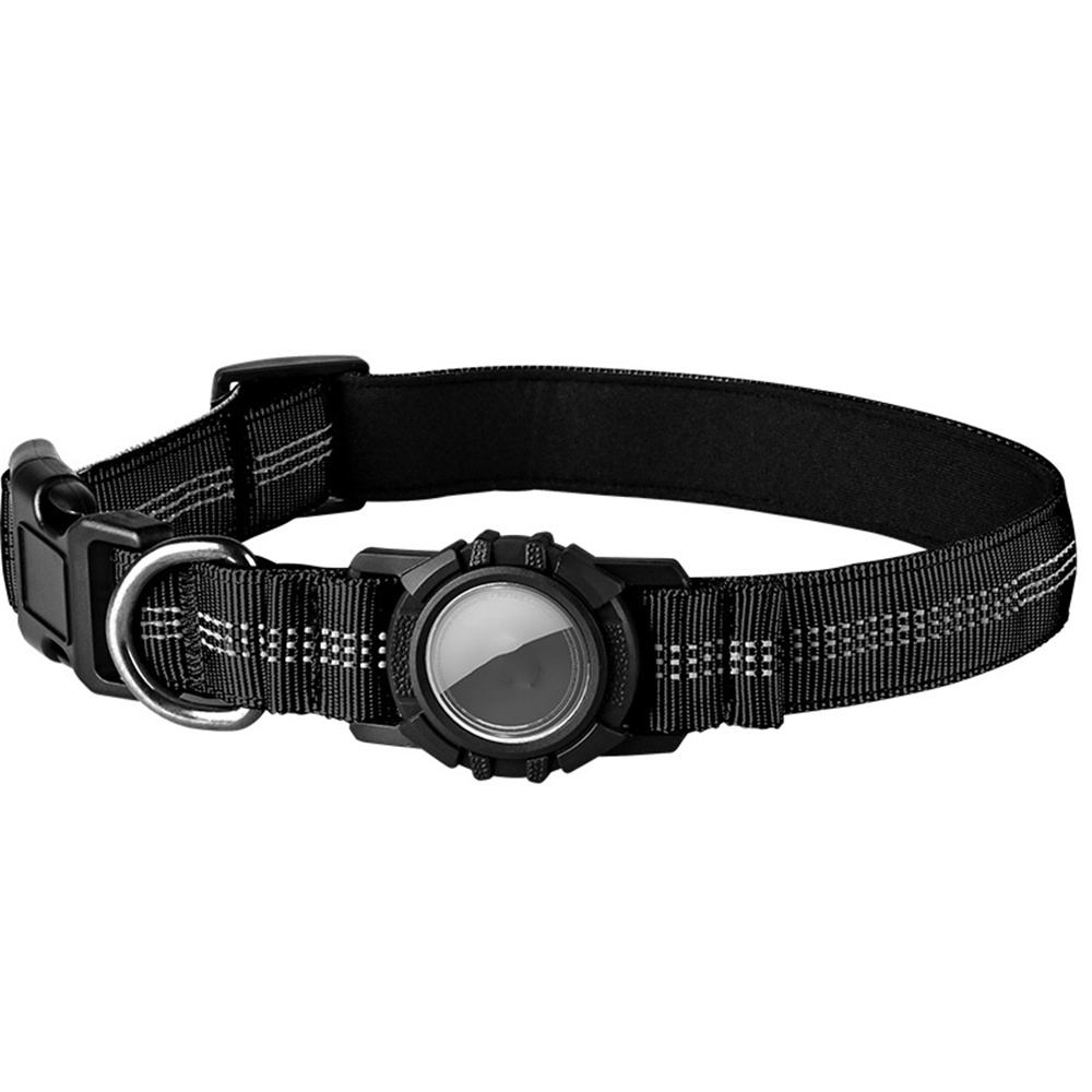 Waterproof Protective Case for AirTag Locator Dog Collar Reflective Pet Neck Strap, Size L: (48-60) x 2.5cm - Black