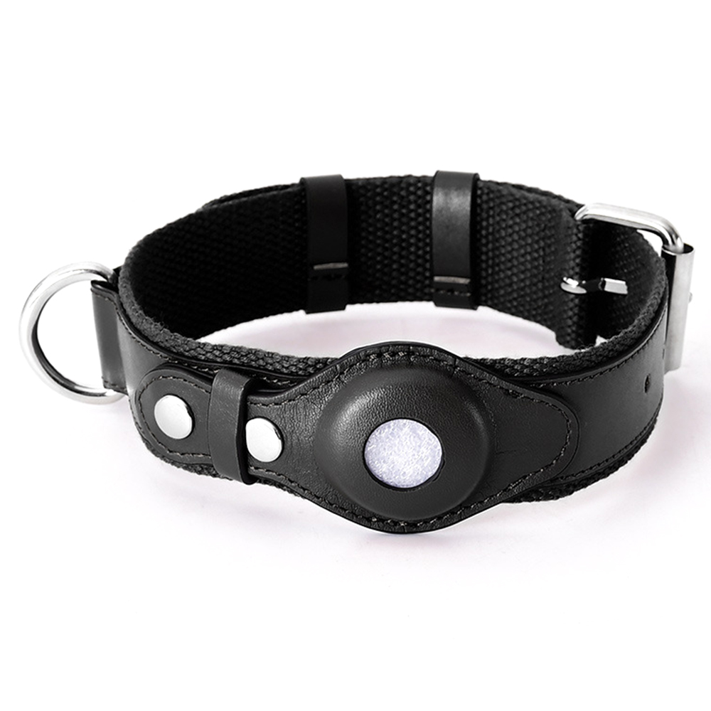

Für Apple Airtag Tracker Haustierkragen PU Leder+canvas Anti-Lost Verstellbares Hundekragen St. Größe M - Schwarz, AirTag