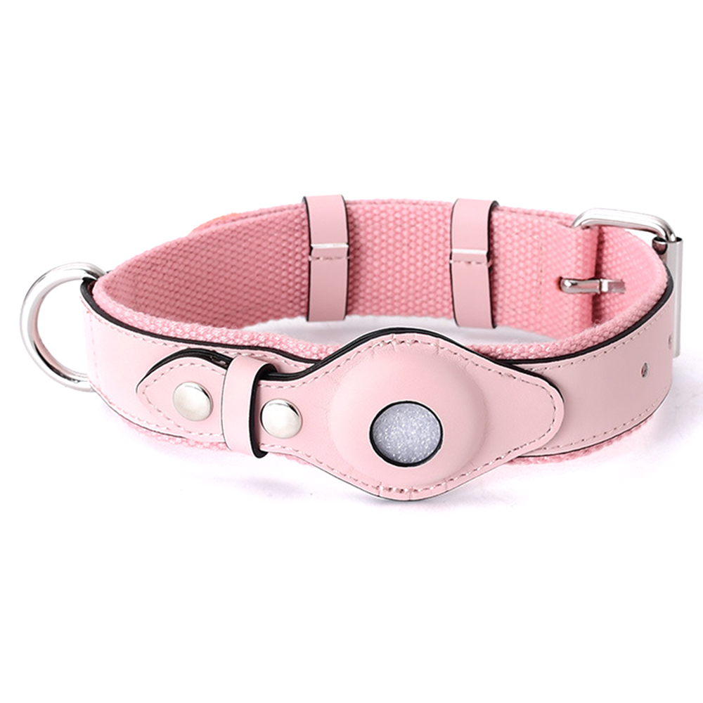 

Für Apple Airtag Tracker Haustierkragen PU Leder+canvas Anti-Lost Verstellbares Hundekragen St. Größe M - Rosa, AirTag