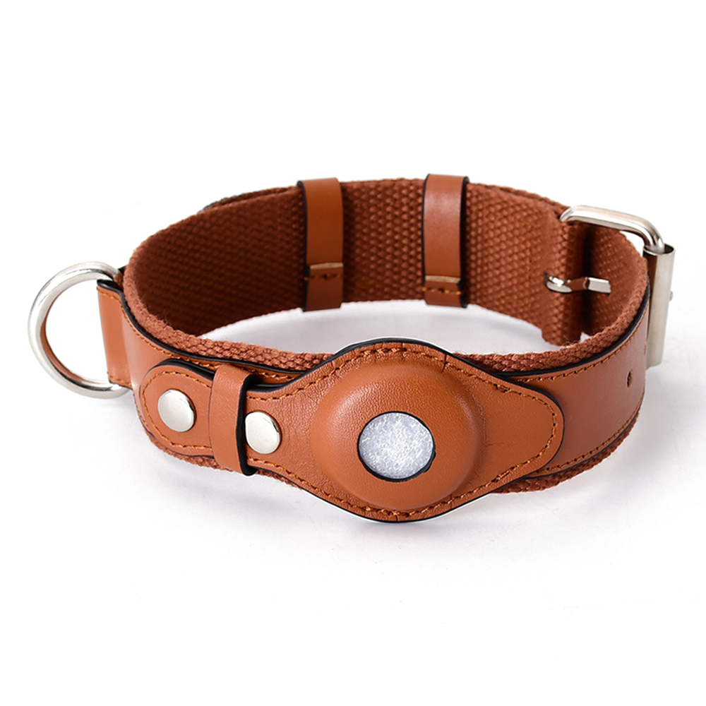 

Für Apple Airtag Tracker Haustierkragen PU Leder+canvas Anti-Lost Verstellbares Hundekragen St. Größe M - Braun, AirTag