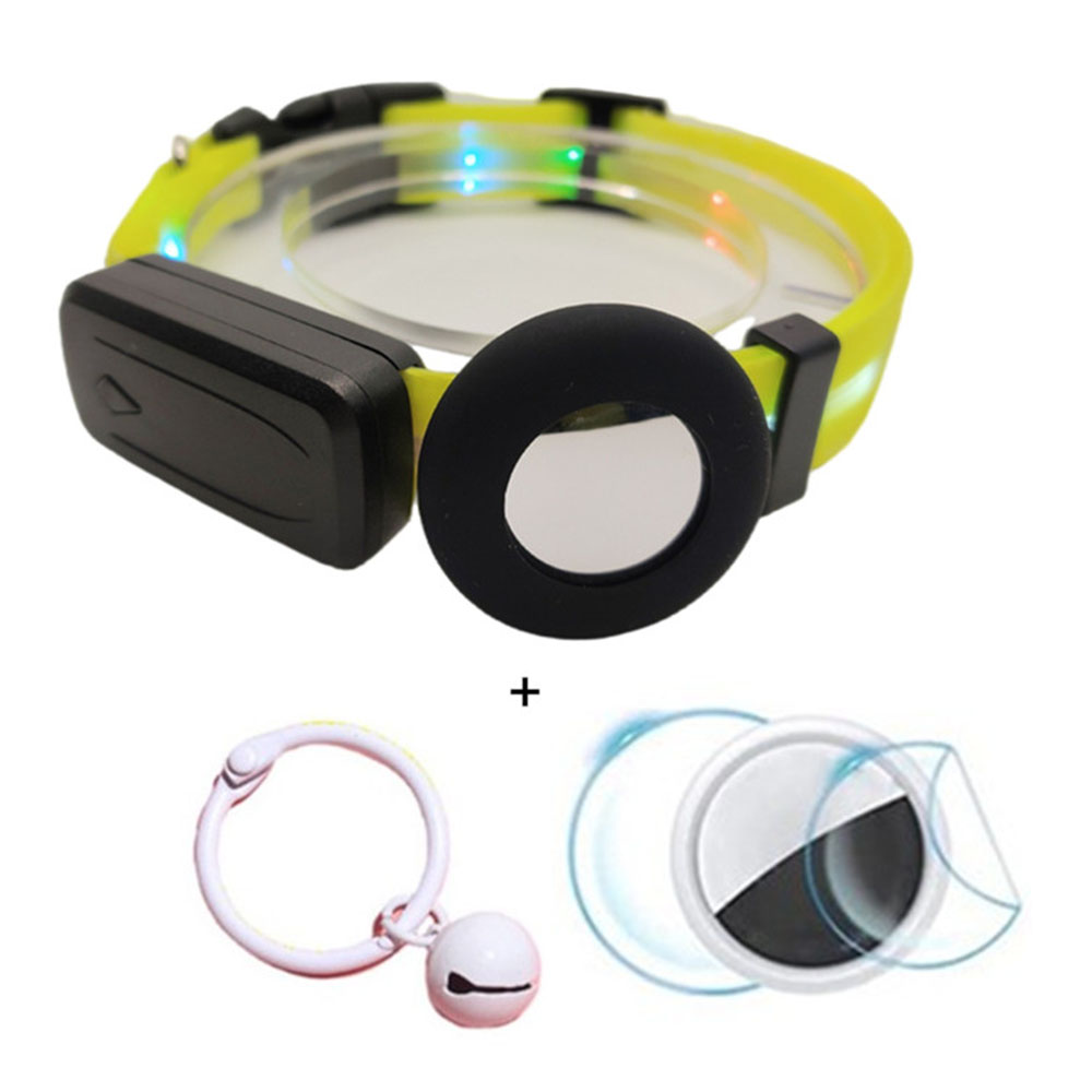 Size S For AirTag Tracker Luminous Pet Collar Set with Silicone Case, Bell, Screen Protectors - Yellow