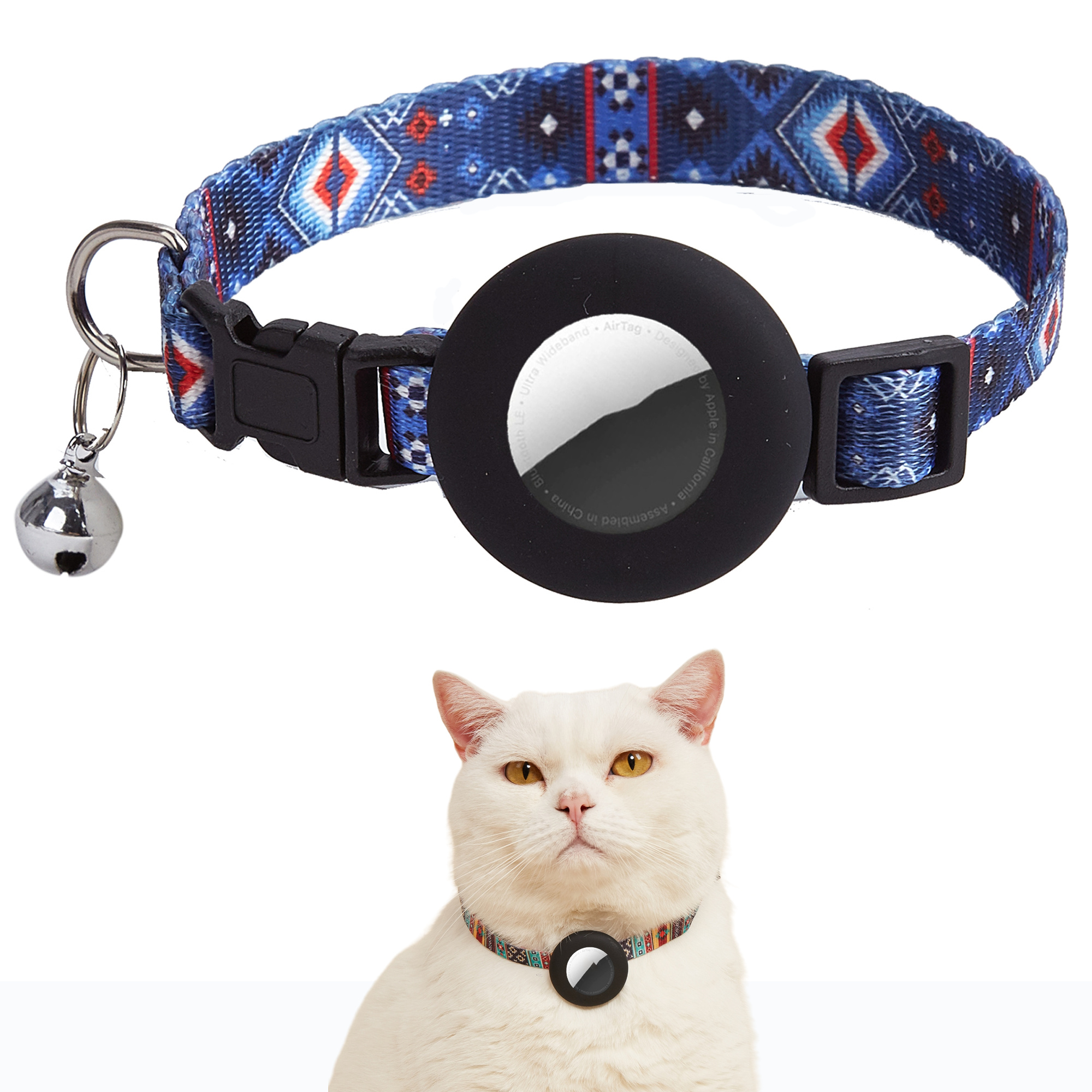 For Apple AirTag Silicone Protective Case Adjustable Pet Collar with Pendant / Floral Print - Style F