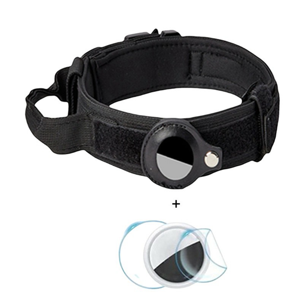 For AirTag Tracker PU Protective Case Hydrogel Film Medium Large Pet Tactical Nylon Collar Set - Black / M