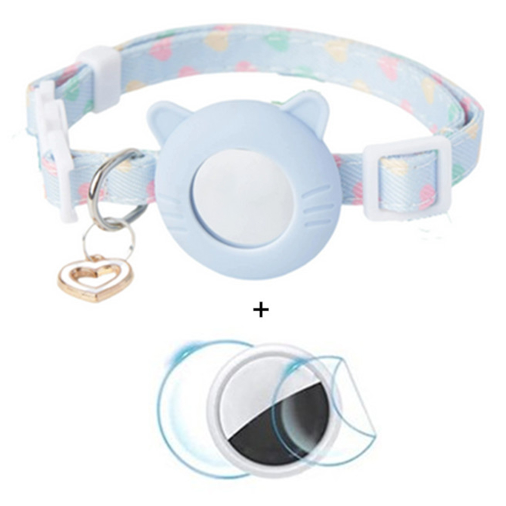 For AirTag Lovely Silicone Protective Case Pet Collar + Front Rear Hydrogel Film Set - Blue / S